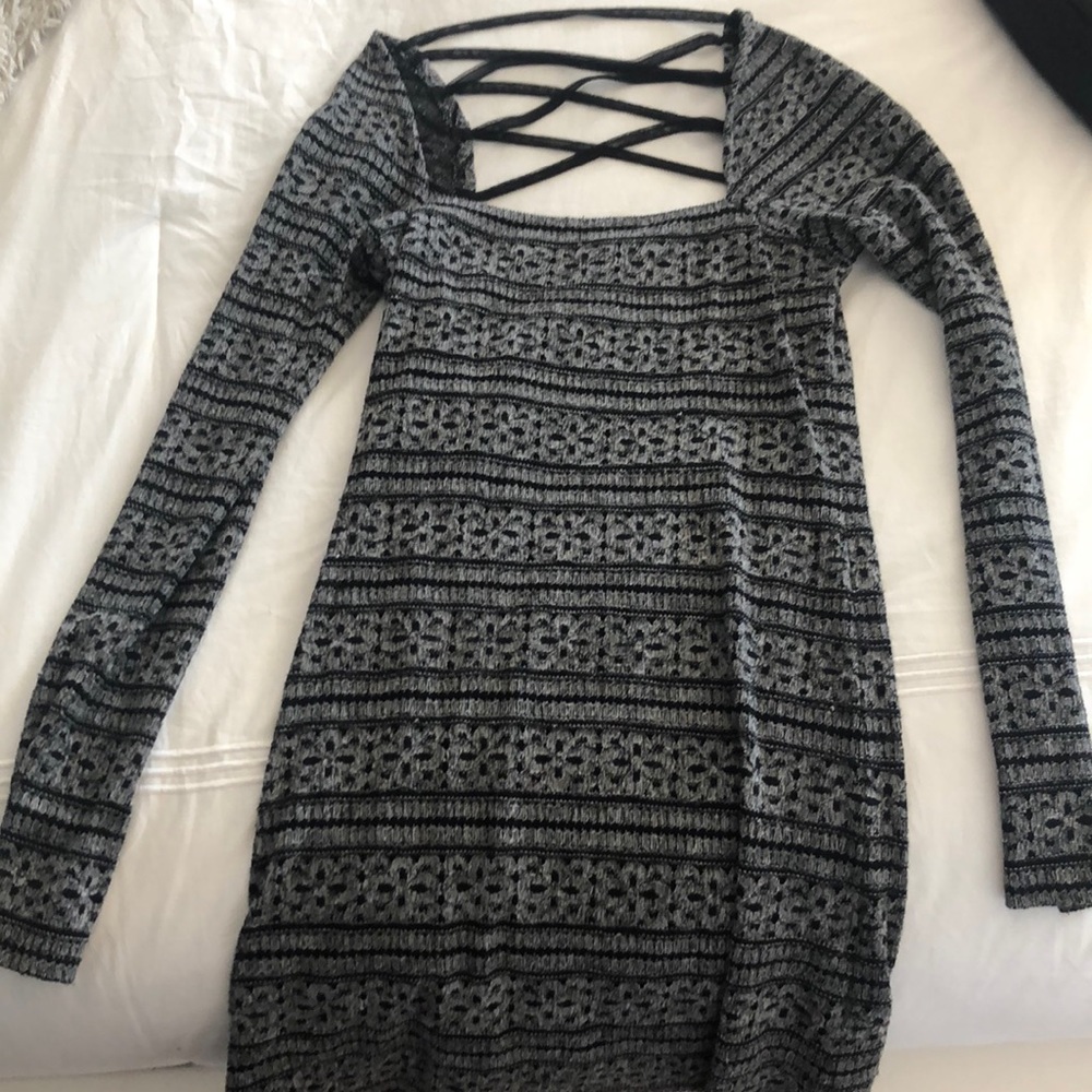Free people long sleeve caged back minidress